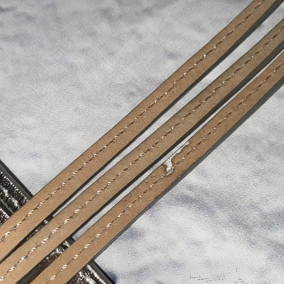 J. Crew Multi-Strand Skinny Leather Belt Size M Silver - Picture 6 of 9